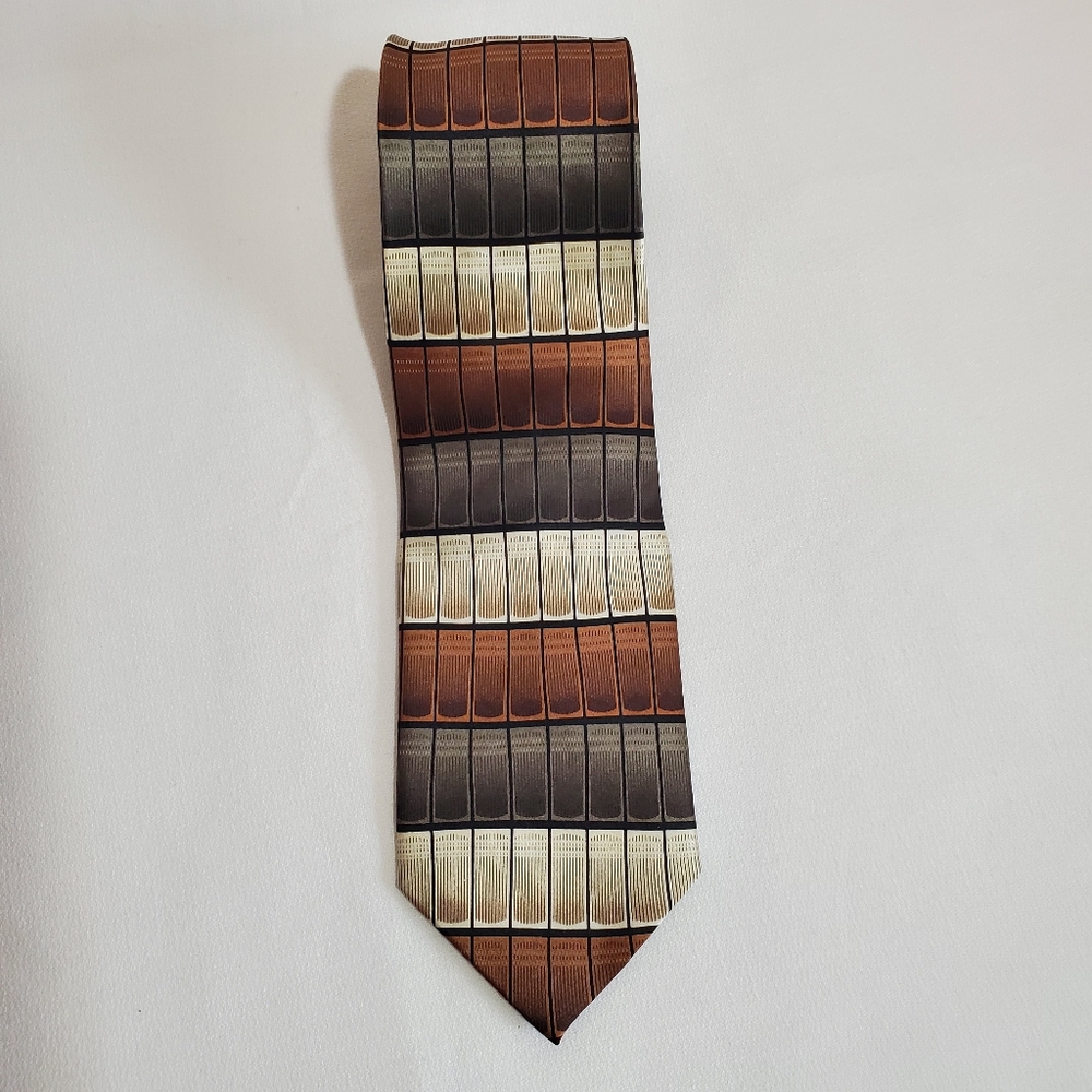Alexander Julian Colours Tie Mens Brown Geometric Woven Silk Multi Color Necktie